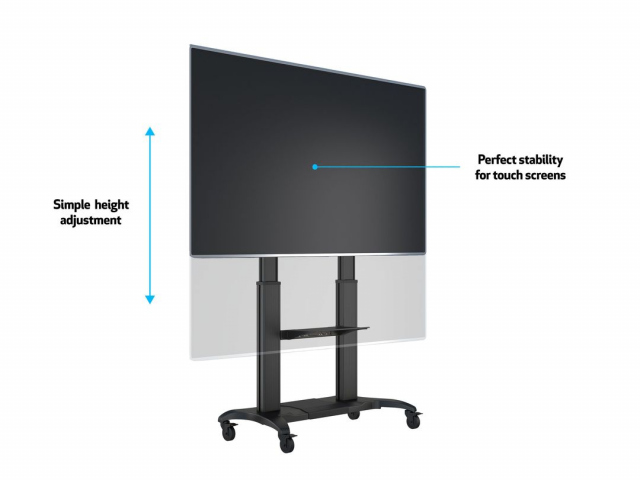 Peana TV con estante y portawebcam ref. Floorstand DUAL 180 HD (174 cms de altura). Negro.