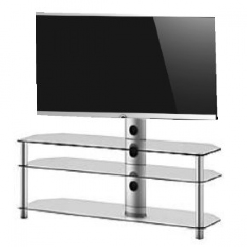 Sonorous - NEO-1303 TG - Mueble de TV con soporte. 3 estantes y 130 cms de ancho. Transparente/Gris.